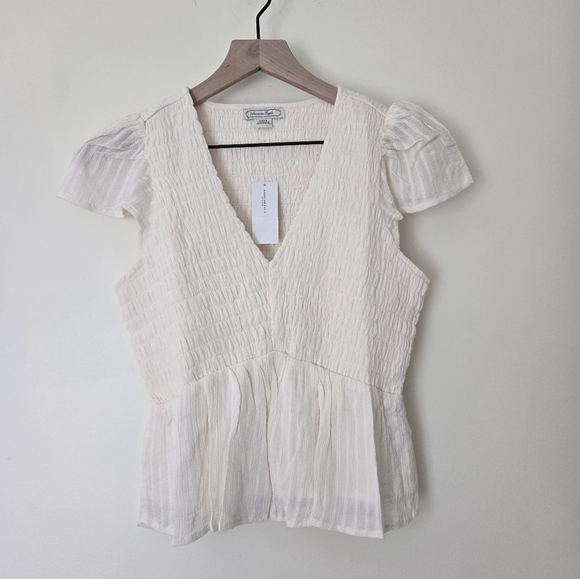 NWT American Eagle Smocked V Neck Babydoll Peplum Blouse Top Small - Picture 2 of 7